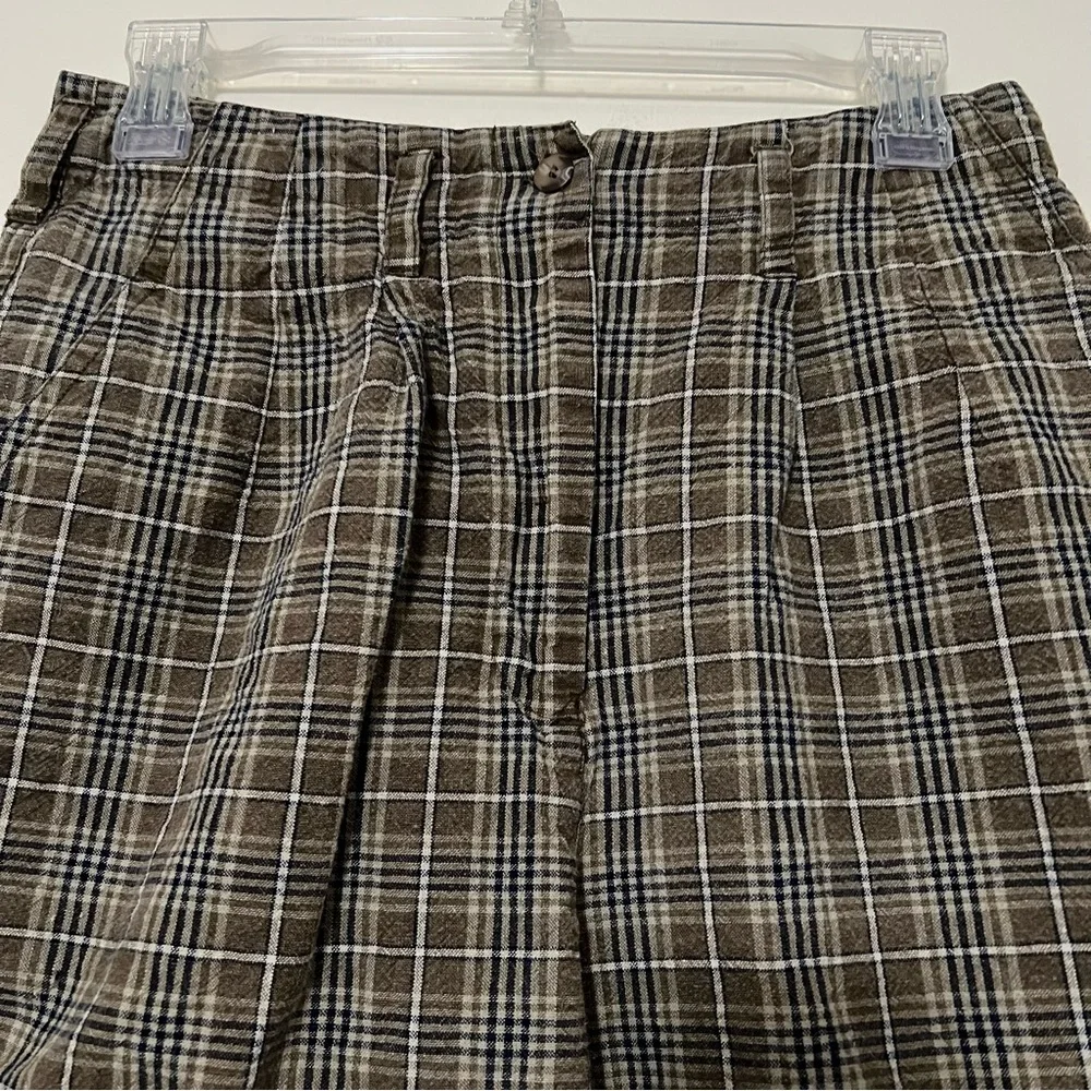 Kikomo Style Plaid Linen Blend High Rise‎ Shorts 12 Cottagecore eclectic grandpa